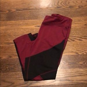 Maroon and black leggings